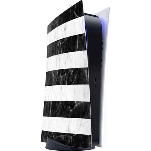 Black and White Striped Marble PS5 Digital Edition Console Skin